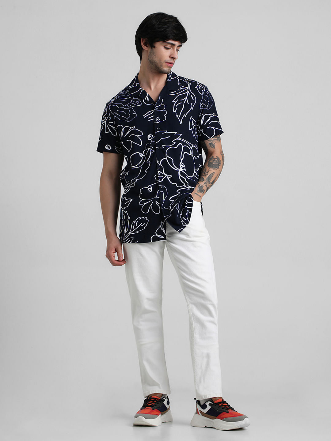 Navy Blue Floral Print Shirt