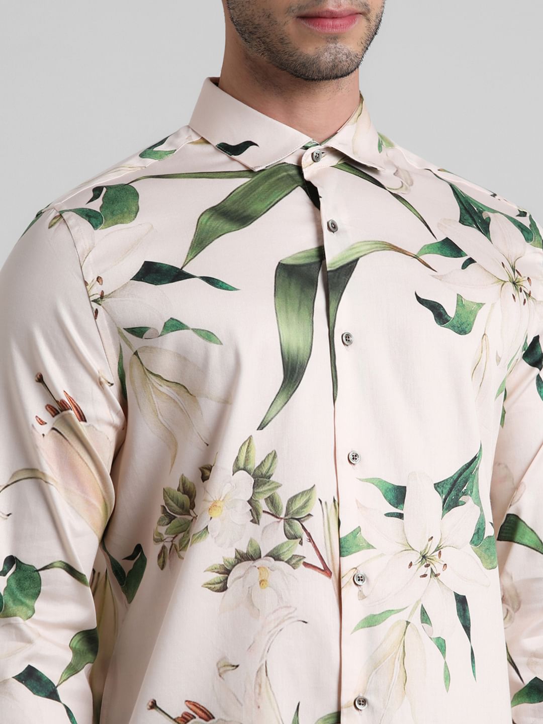 Light Beige Floral Full Sleeves Shirt