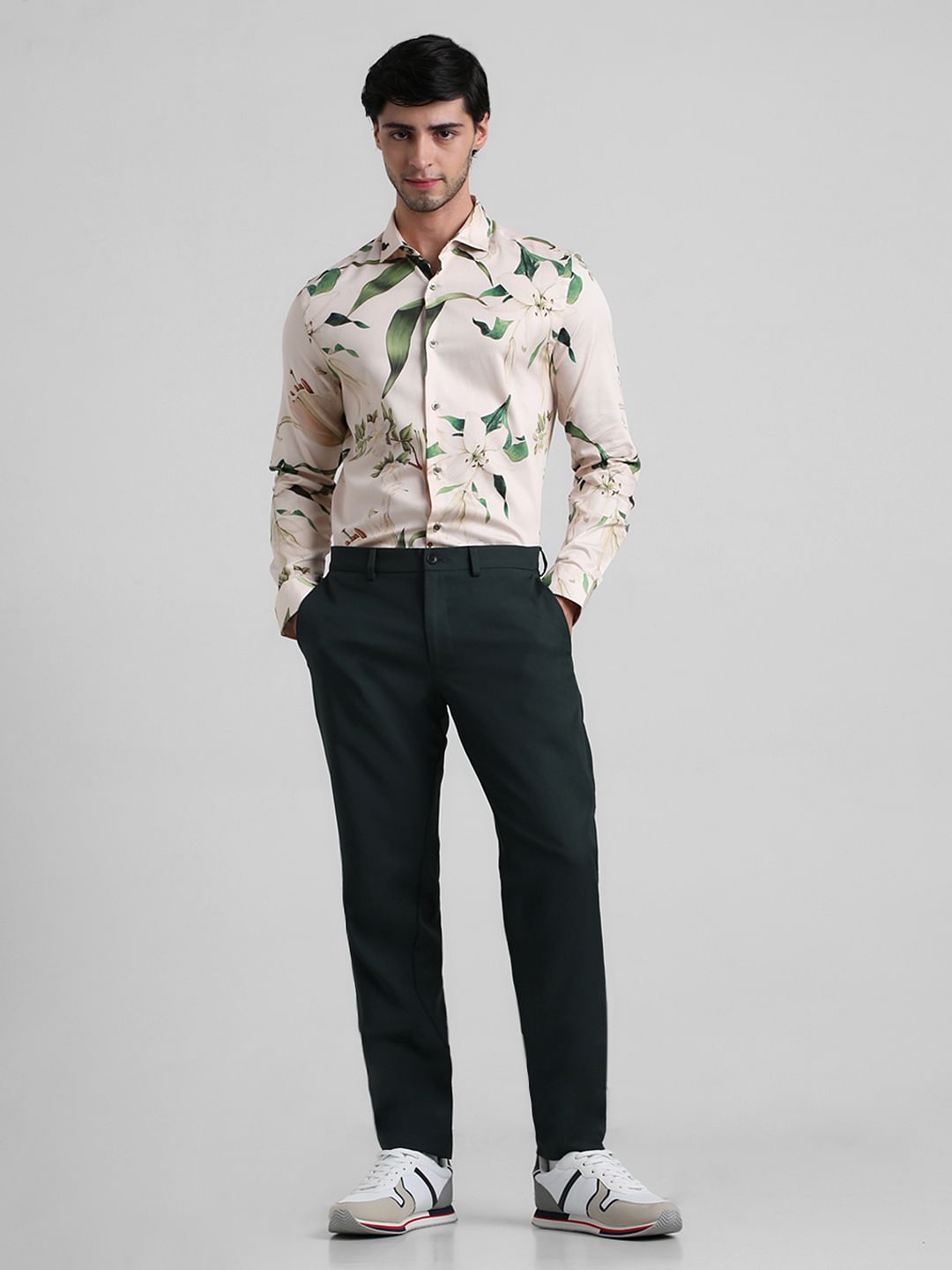 Light Beige Floral Full Sleeves Shirt