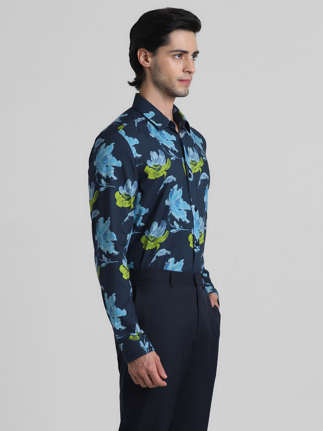 Blue Floral Print Full Sleeves Shirt