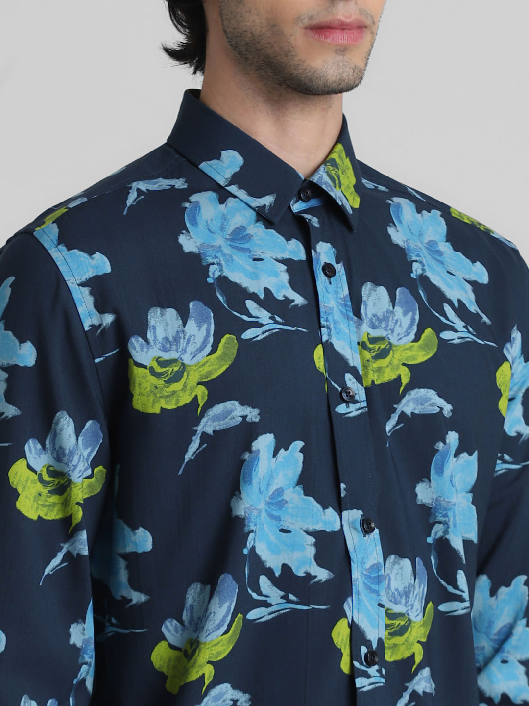 Blue Floral Print Full Sleeves Shirt