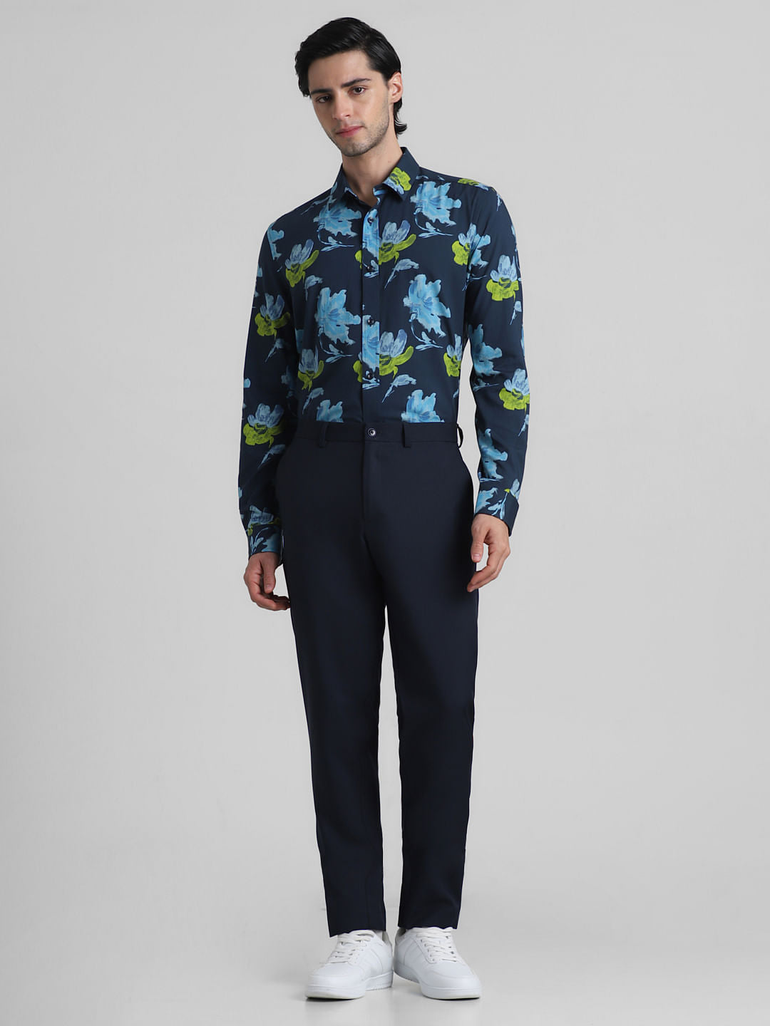 Blue Floral Print Full Sleeves Shirt