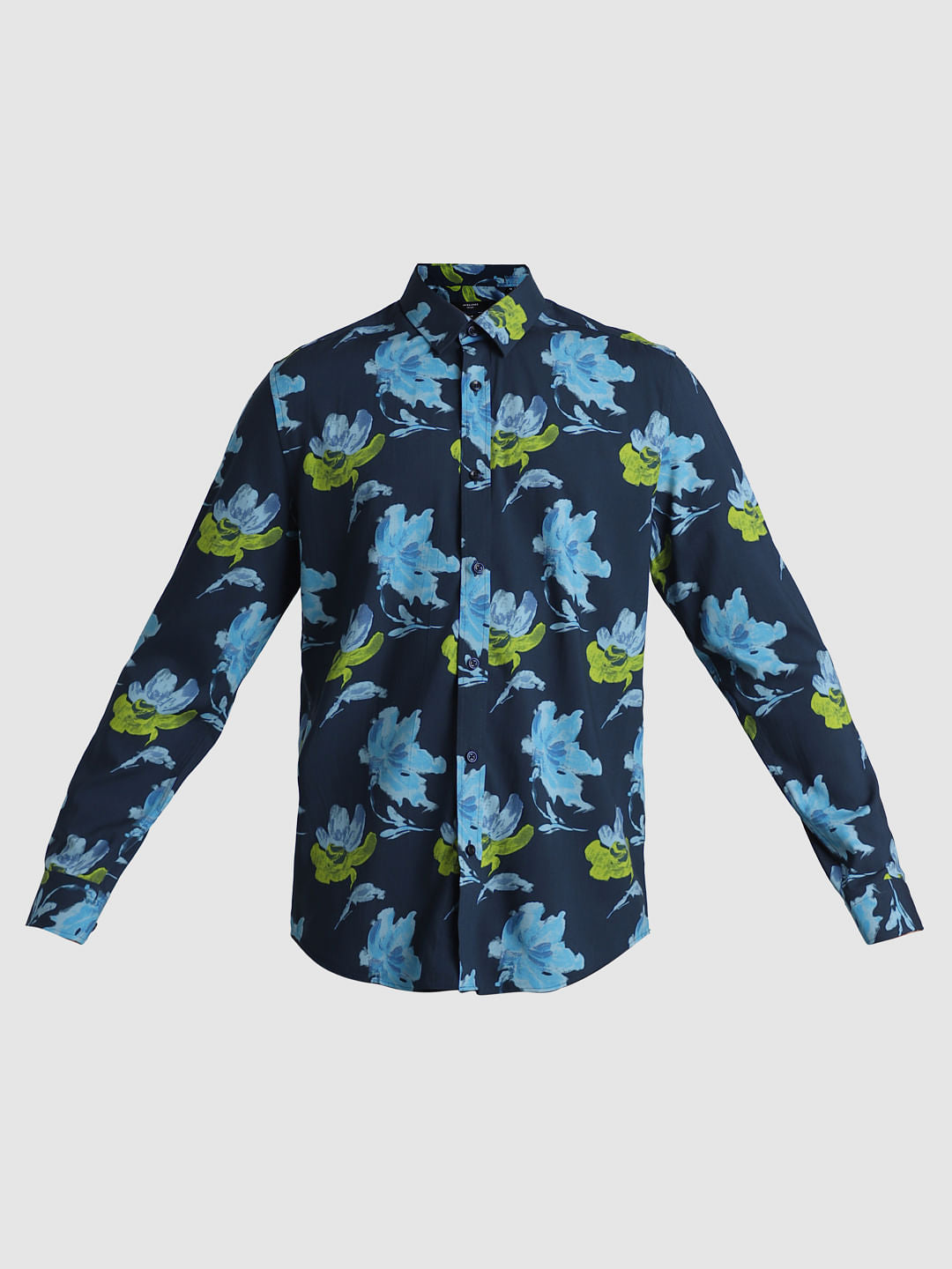 Blue Floral Print Full Sleeves Shirt