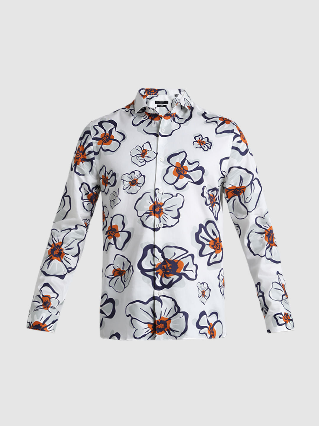 White Floral Print Full Sleeves Shirt