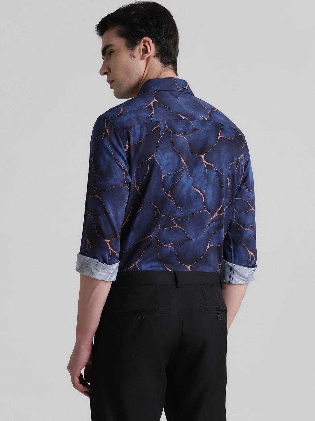 Dark Blue Printed Full Sleeves Shirt