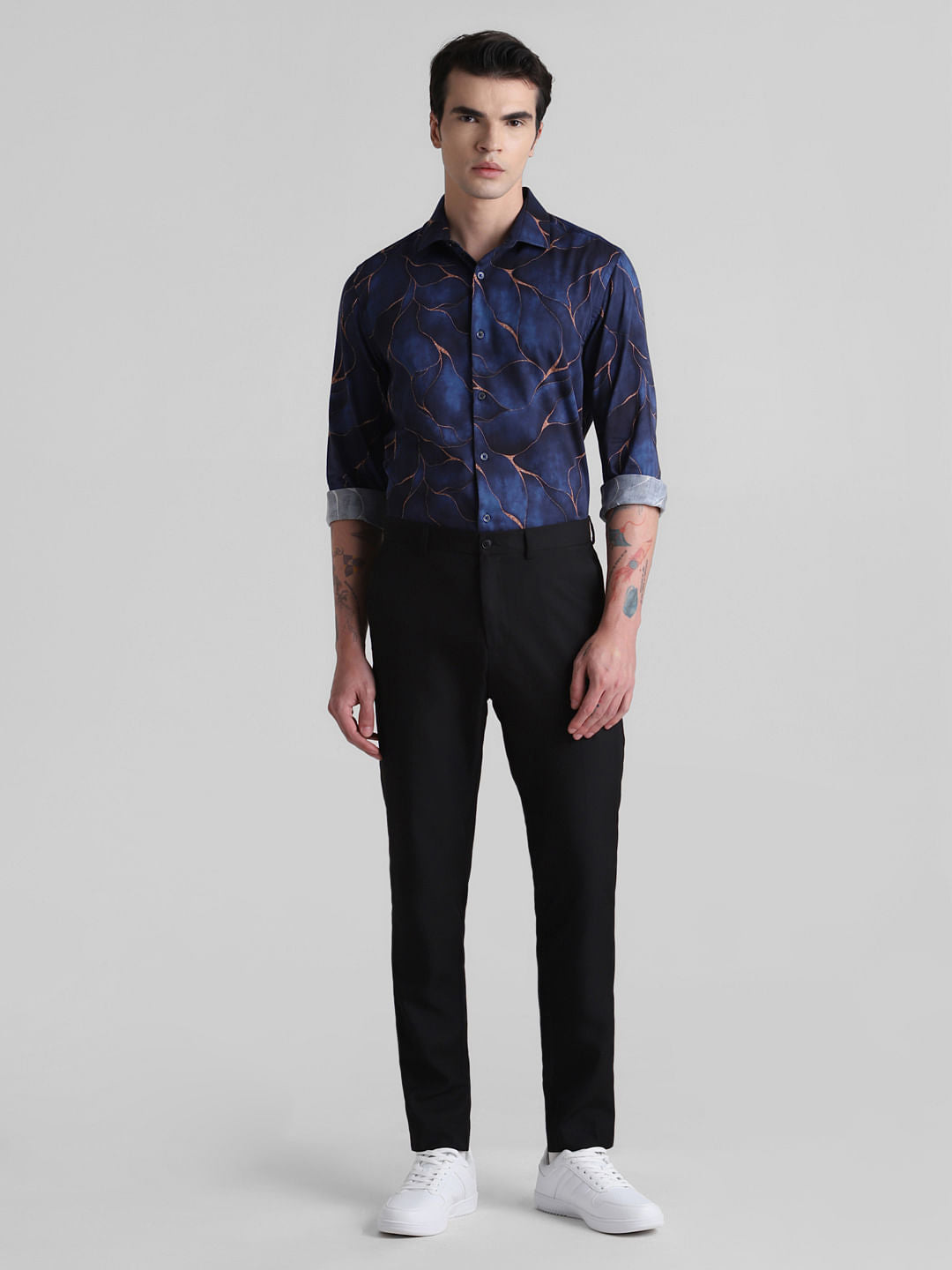 Dark Blue Printed Full Sleeves Shirt