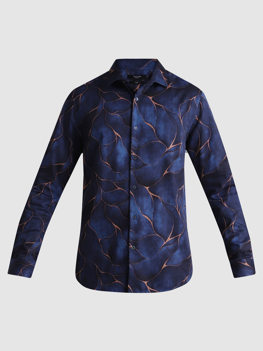 Dark Blue Printed Full Sleeves Shirt