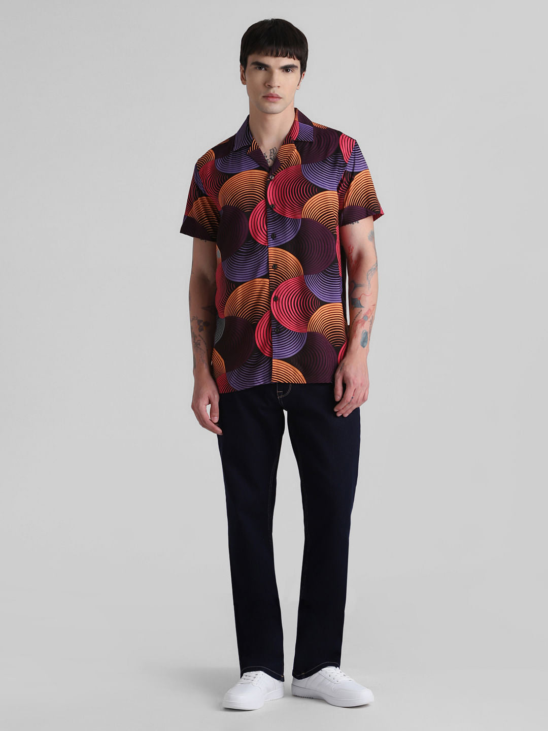 Black Abstract Print Short Sleeves Shirt