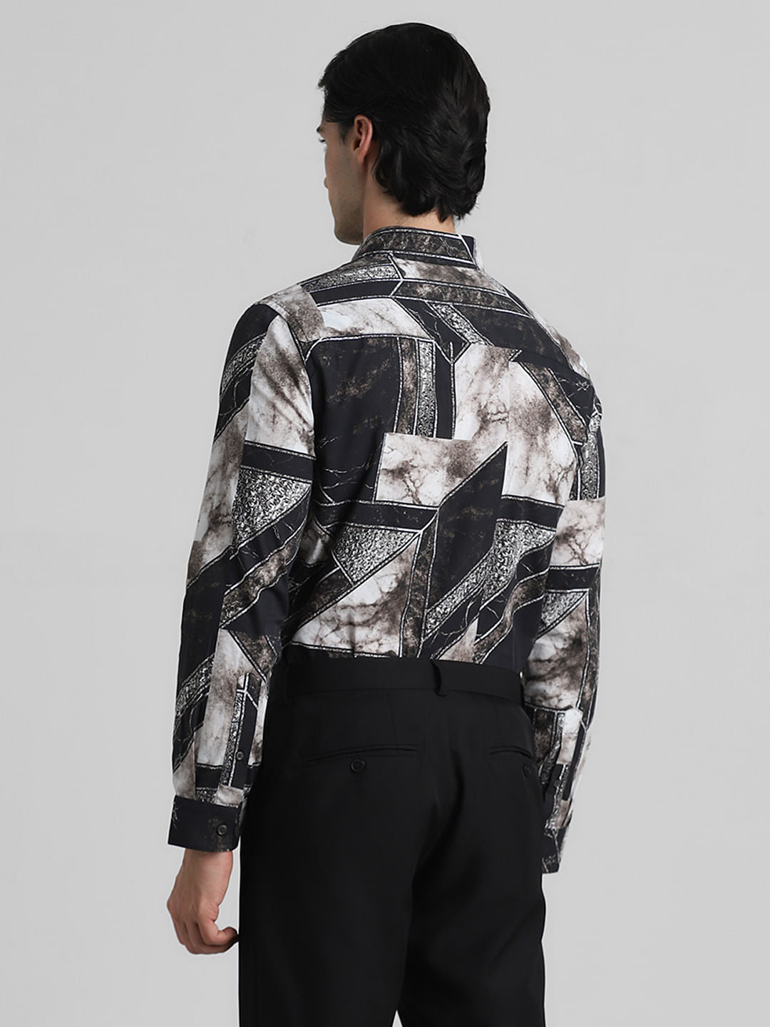 Black Geometric Print Full Sleeves Shirt