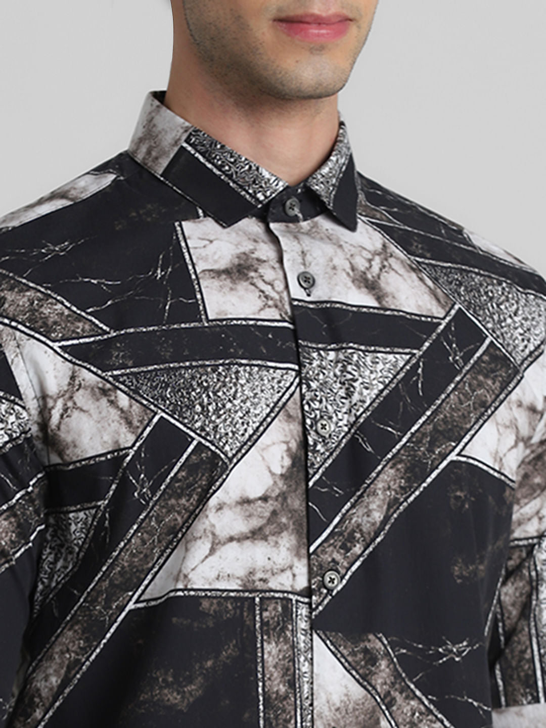 Black Geometric Print Full Sleeves Shirt
