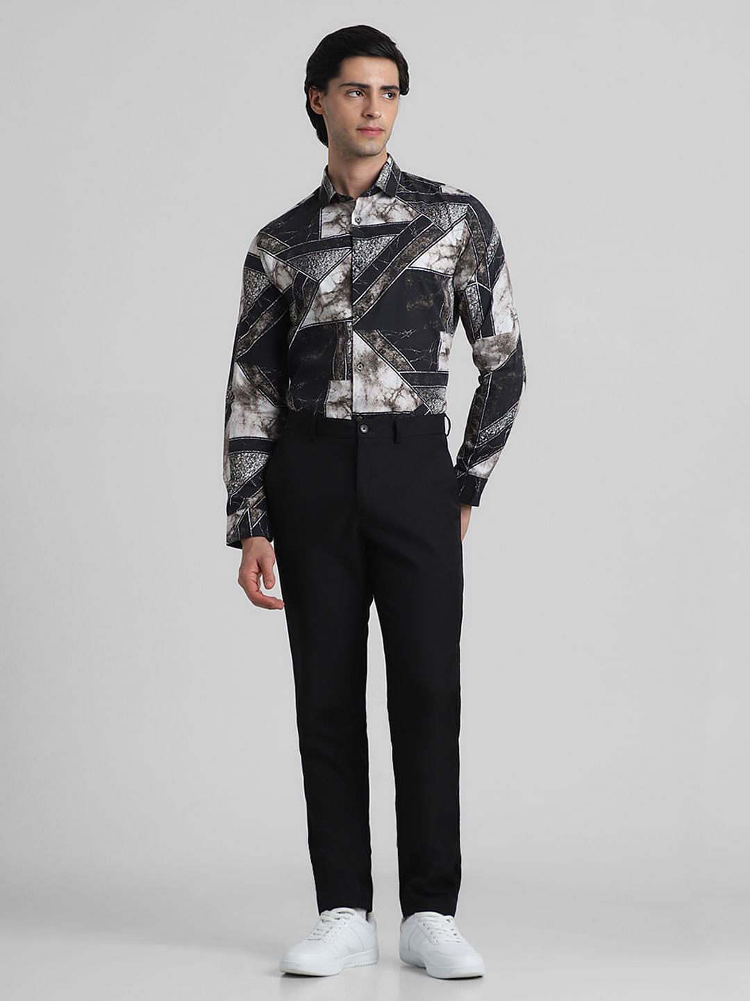 Black Geometric Print Full Sleeves Shirt