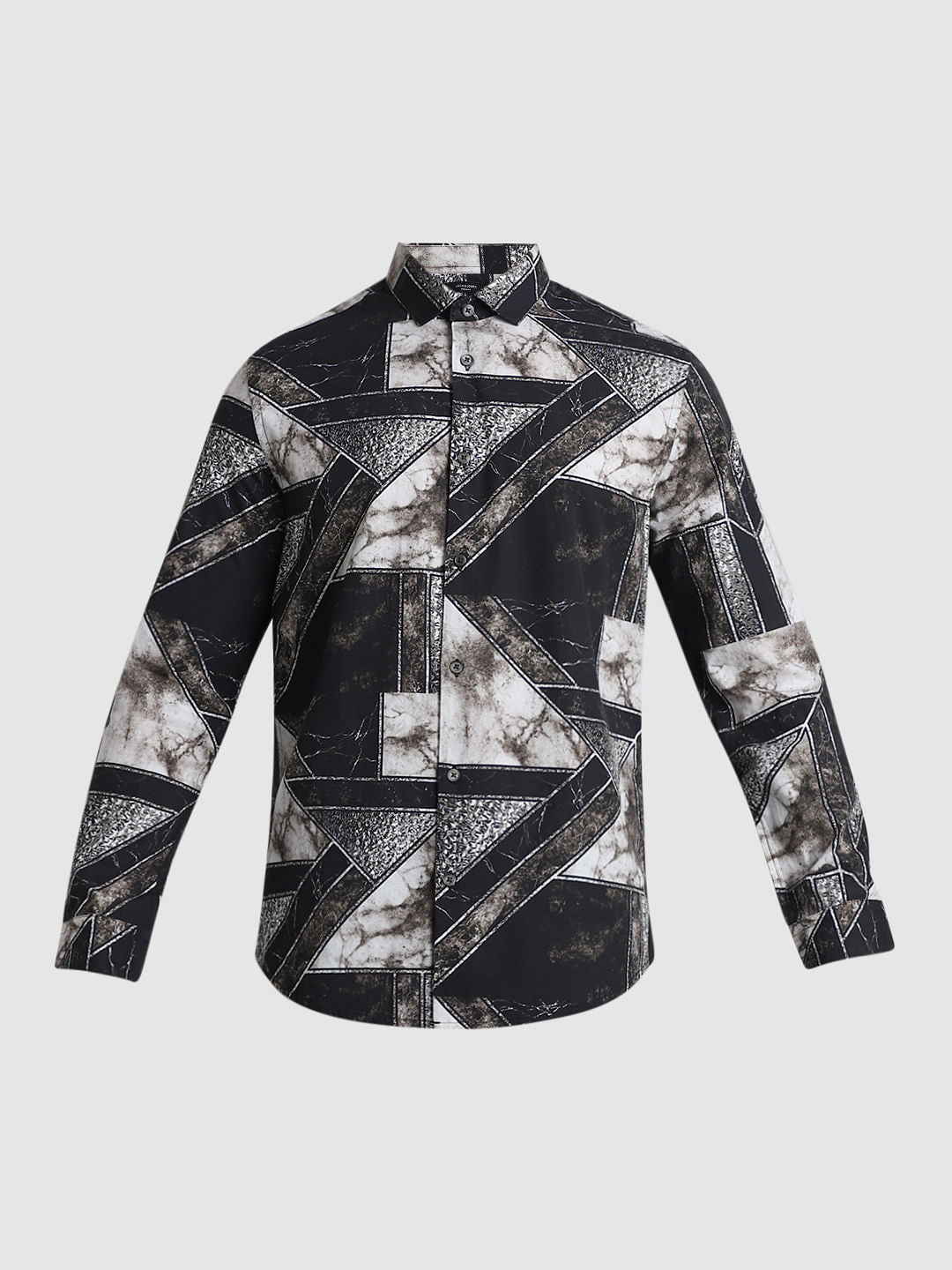 Black Geometric Print Full Sleeves Shirt