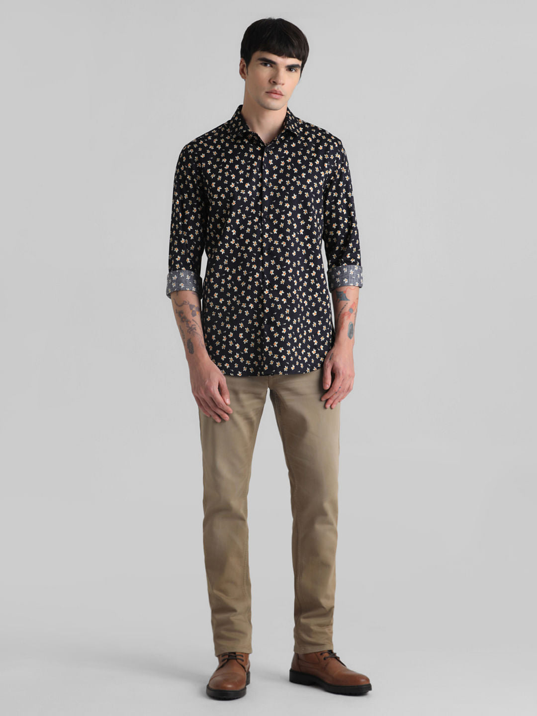 Black Floral Full Sleeves Shirt