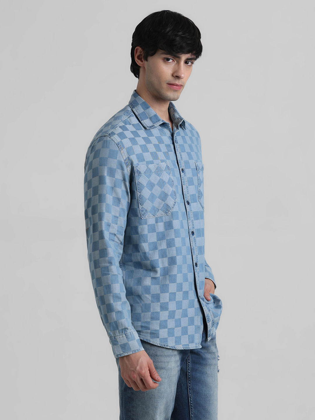 Blue Dobby Check Print Shirt