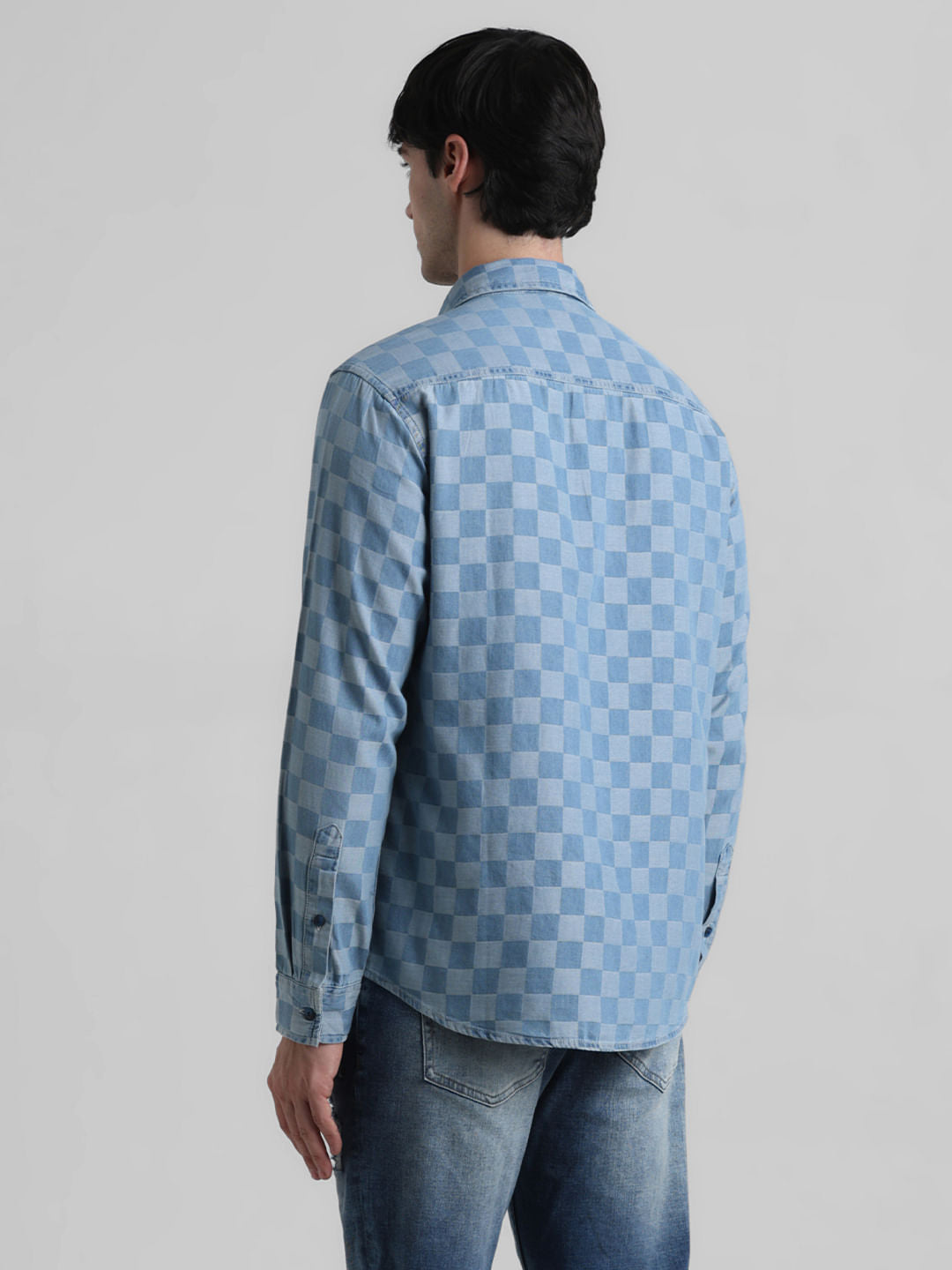 Blue Dobby Check Print Shirt