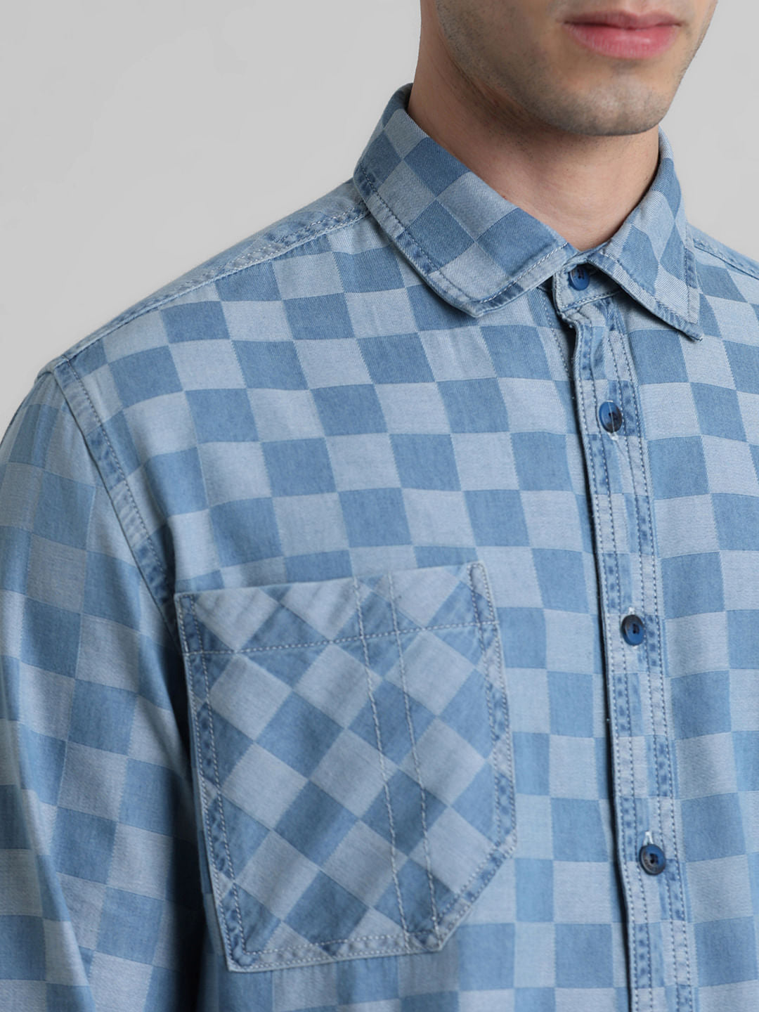 Blue Dobby Check Print Shirt