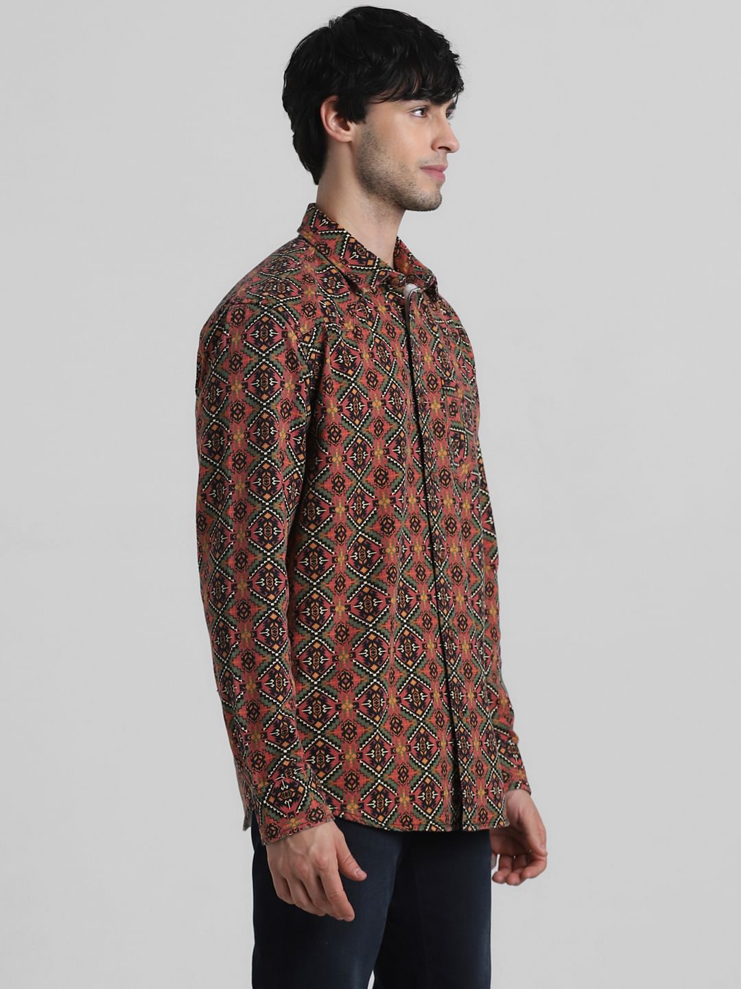 Red Floral-Abstract Print Shirt