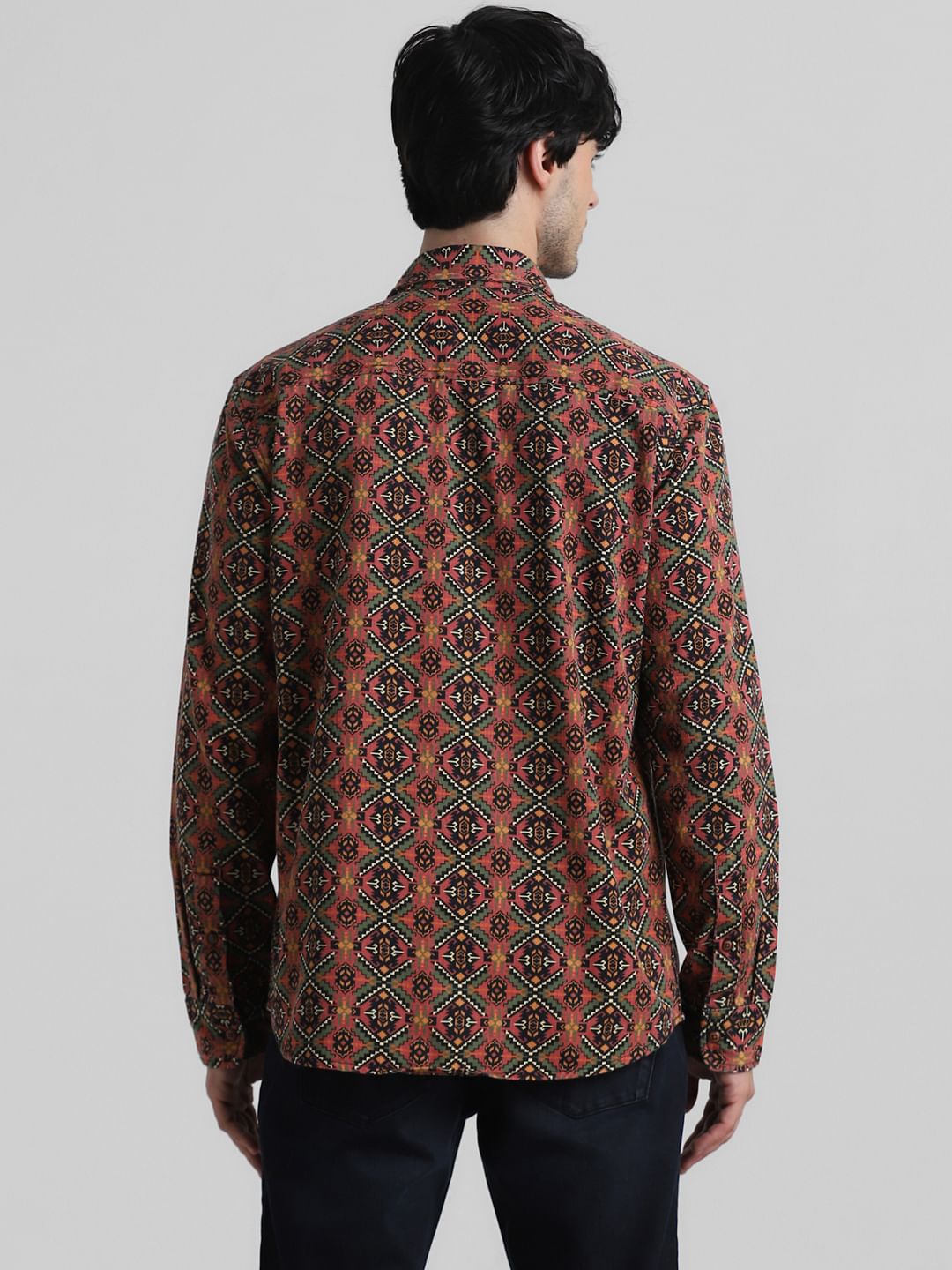Red Floral-Abstract Print Shirt