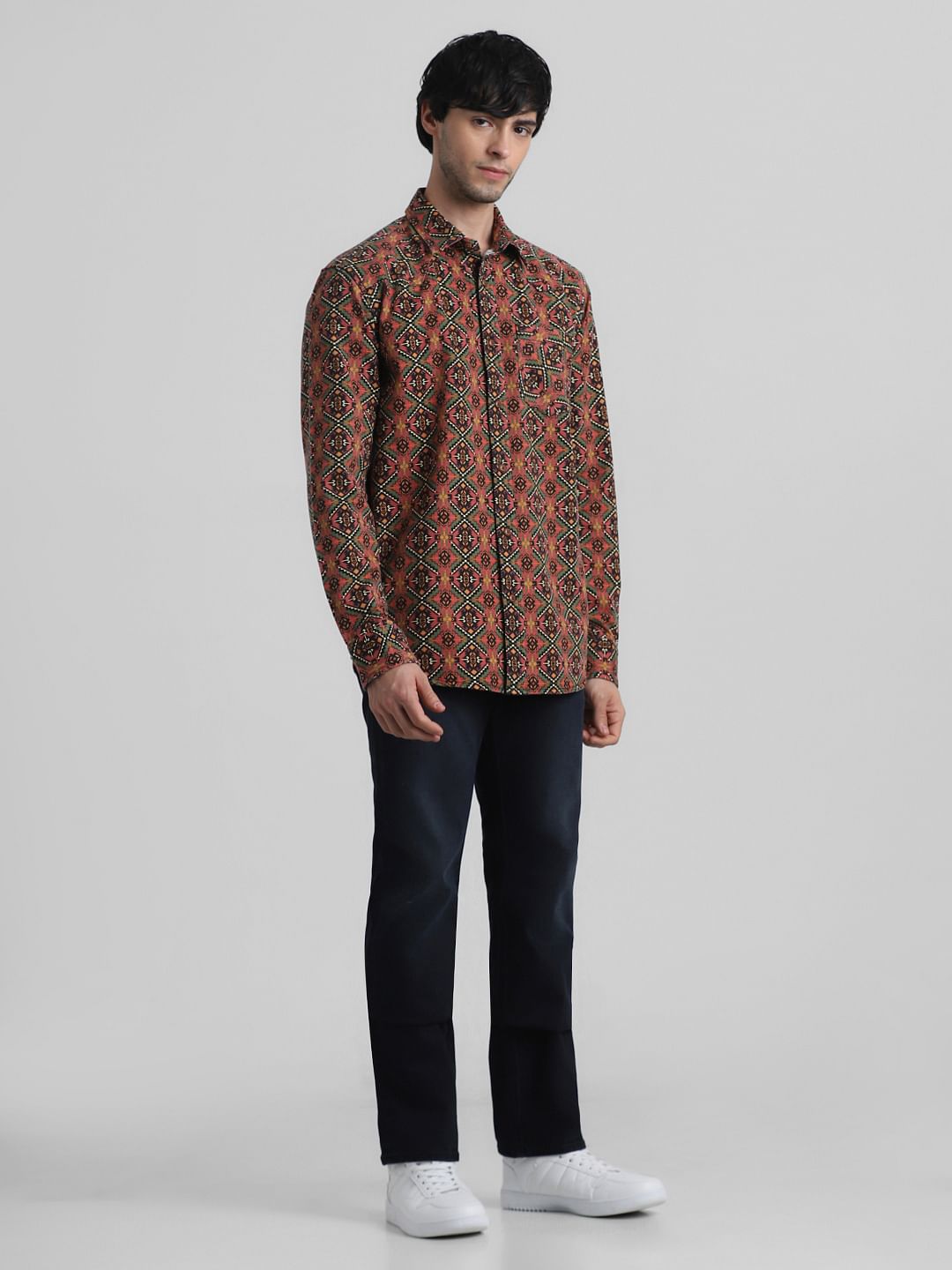 Red Floral-Abstract Print Shirt