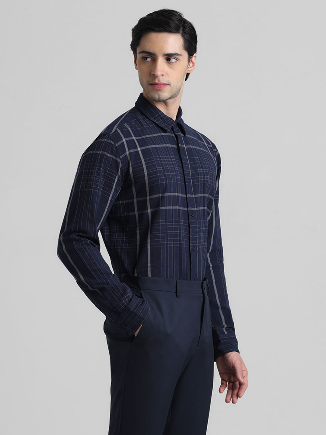 Blue Dobby Check Full Sleeves Shirt