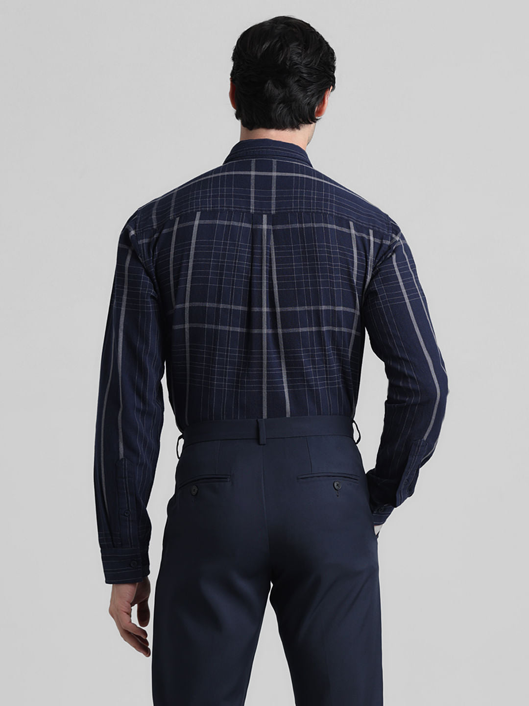 Blue Dobby Check Full Sleeves Shirt