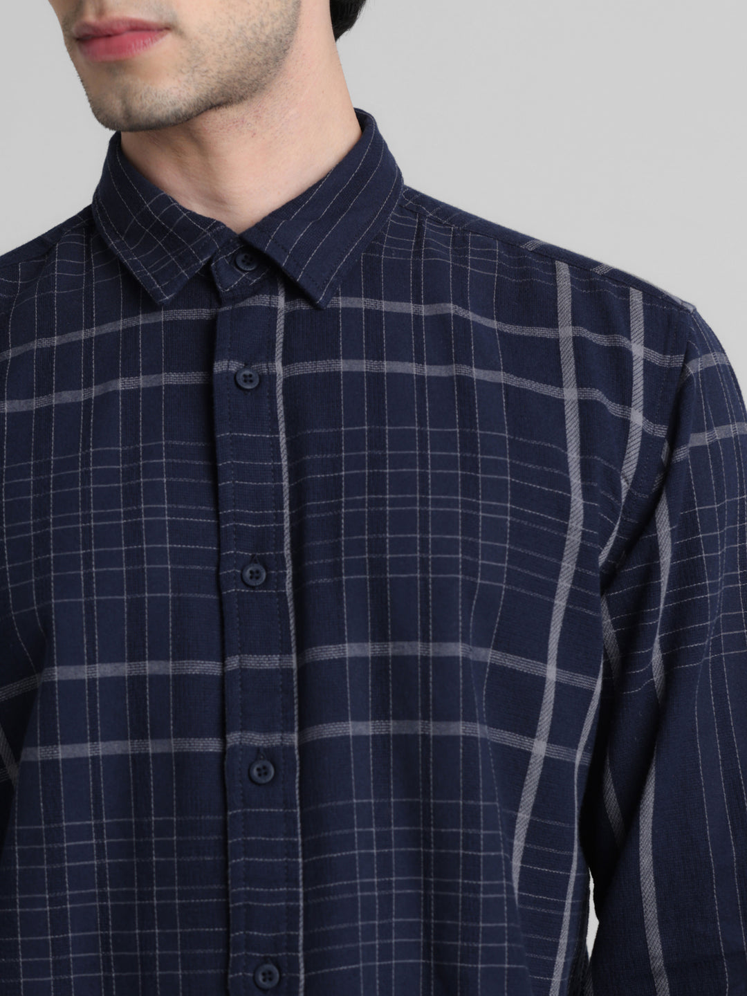 Blue Dobby Check Full Sleeves Shirt