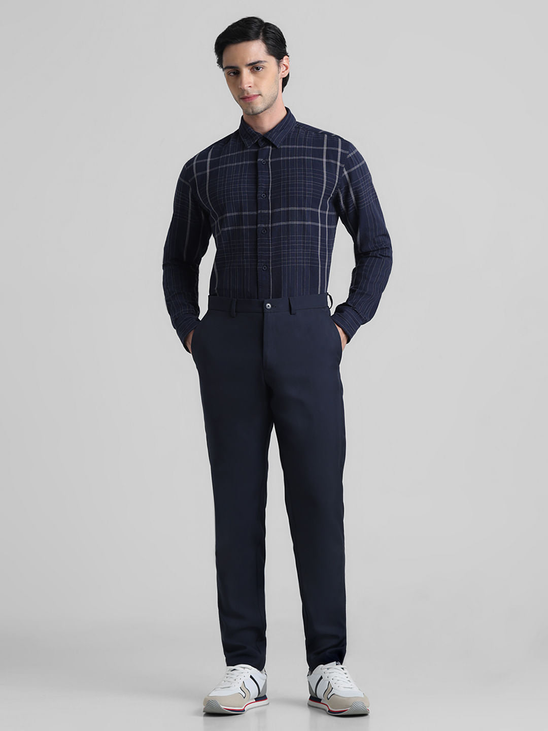 Blue Dobby Check Full Sleeves Shirt