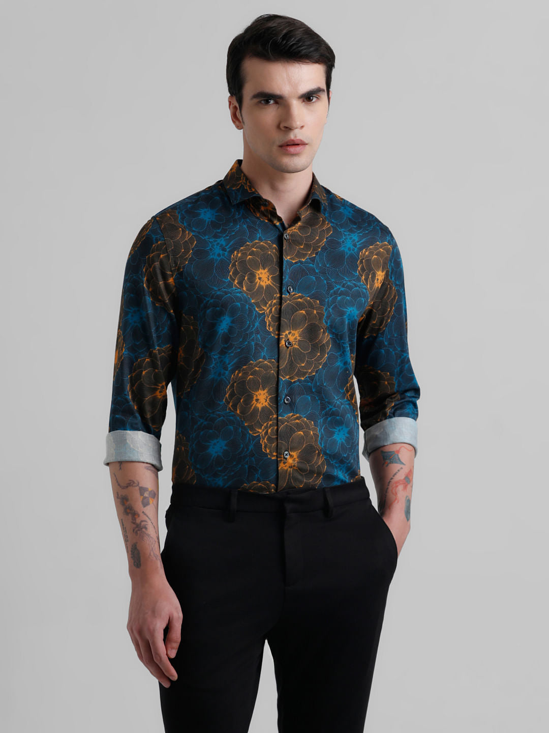 Black Abstract Print Short Sleeves Shirt