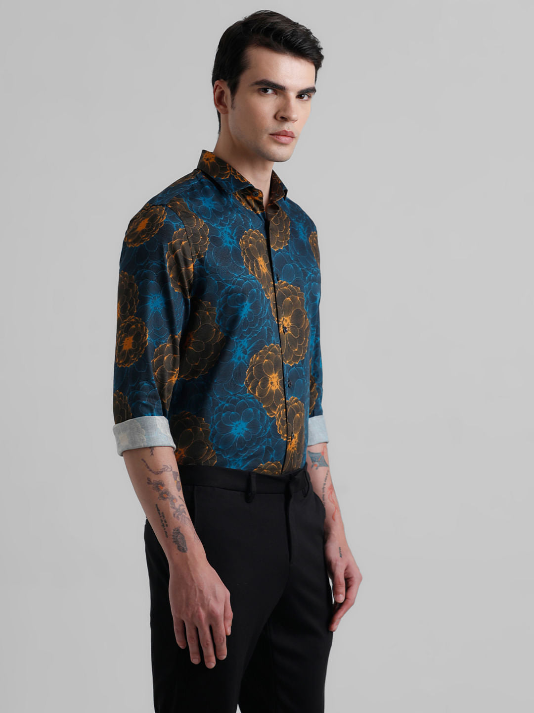 Black Abstract Print Short Sleeves Shirt