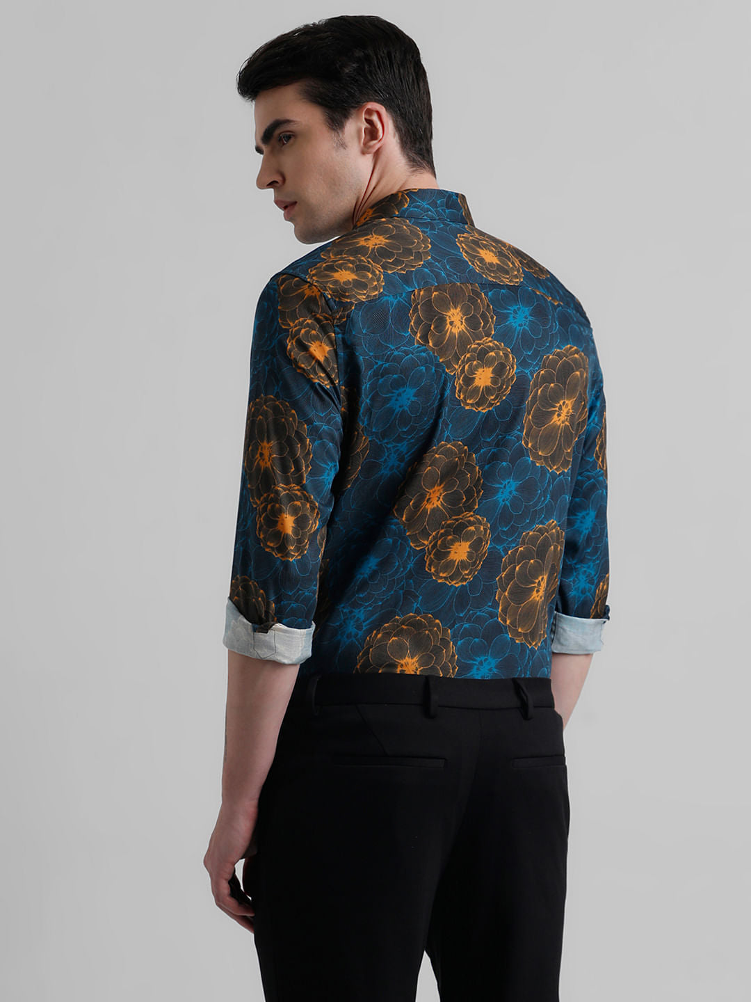 Black Abstract Print Short Sleeves Shirt