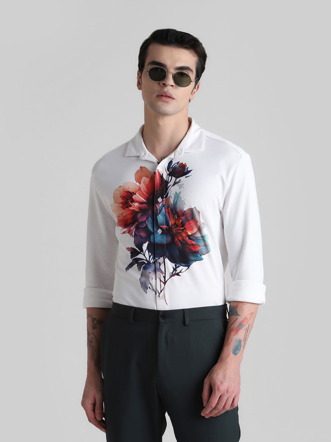 White Floral Knitted Shirt