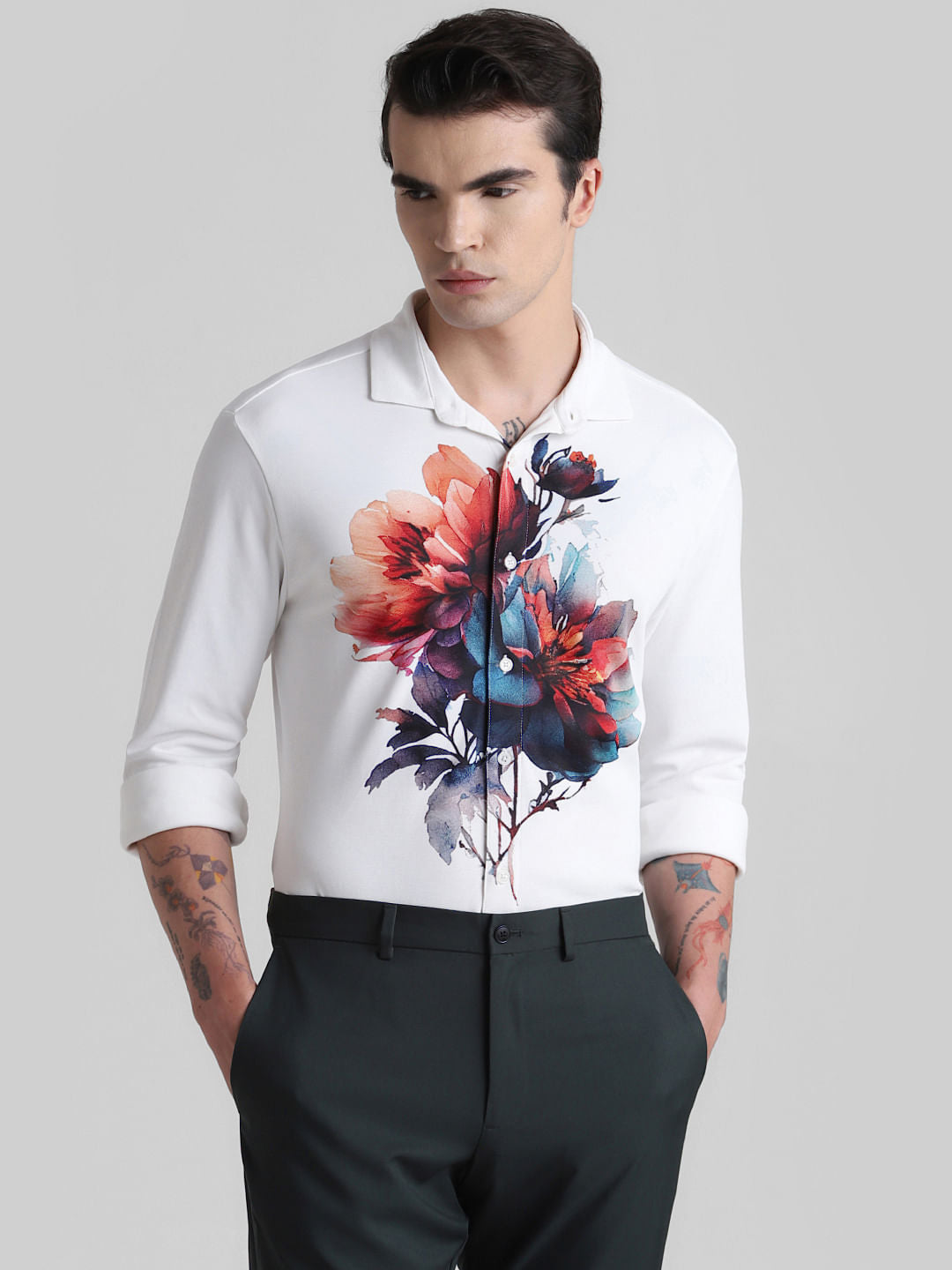 White Floral Knitted Shirt