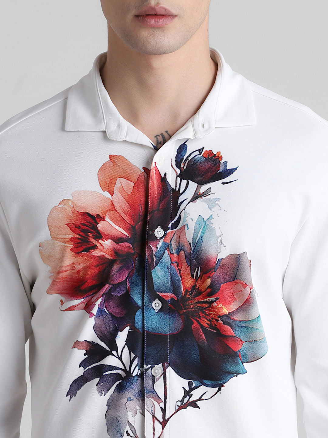 White Floral Knitted Shirt