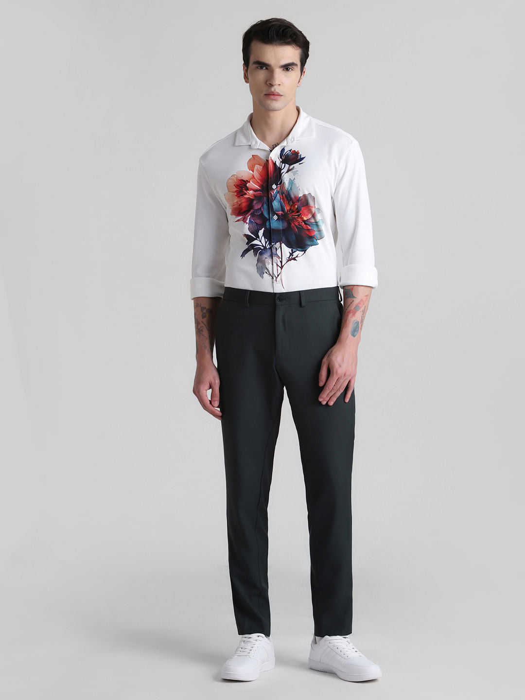 White Floral Knitted Shirt