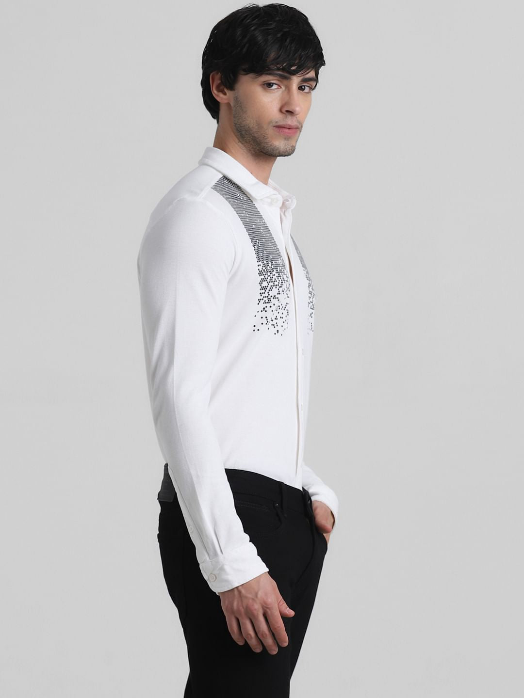 White Knitted Full Sleeves Shirt