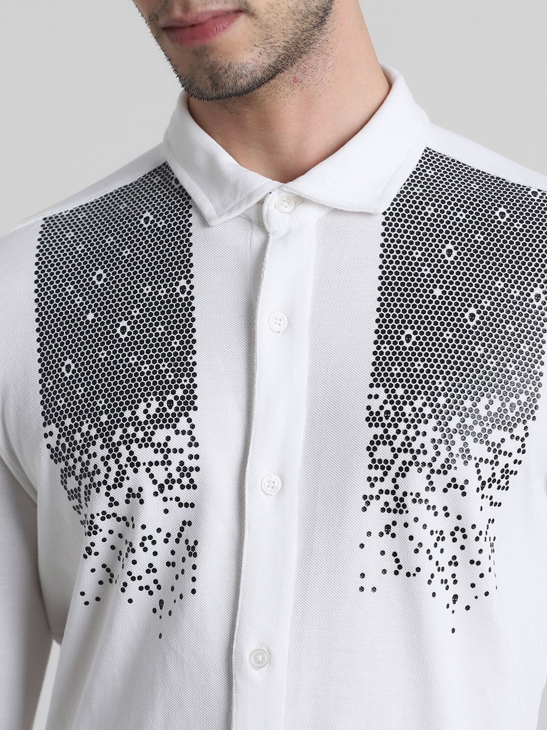 White Knitted Full Sleeves Shirt