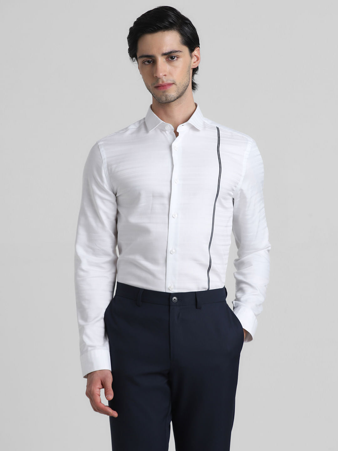 White Jacqaurd Full Sleeves Shirt