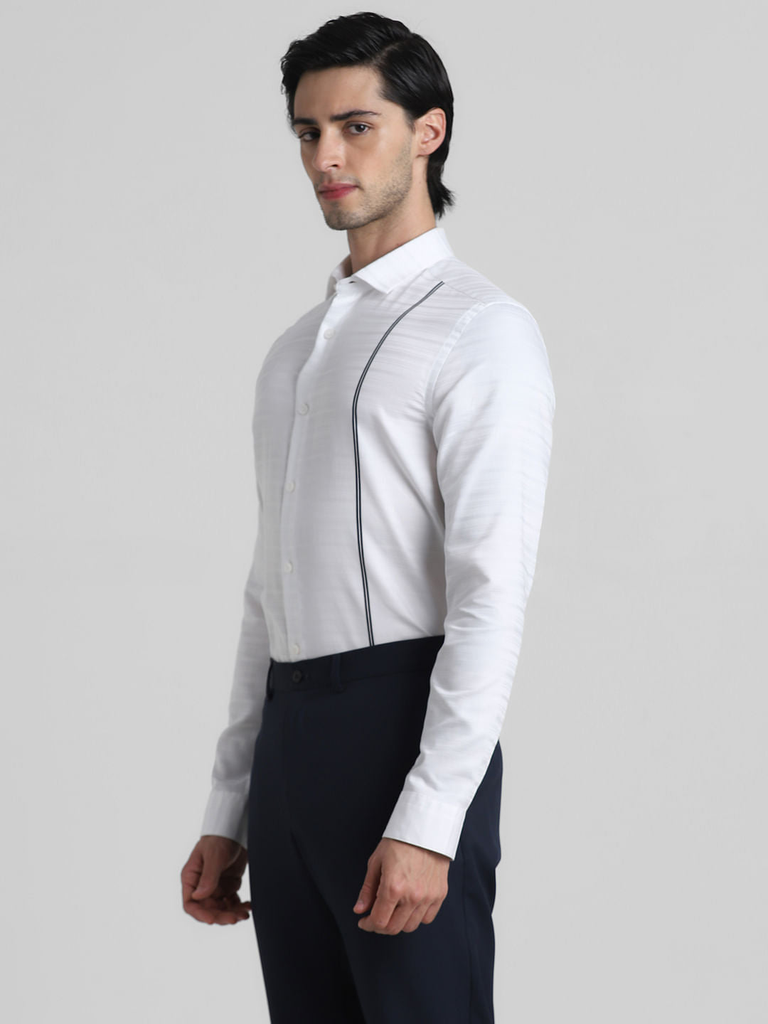 White Jacqaurd Full Sleeves Shirt