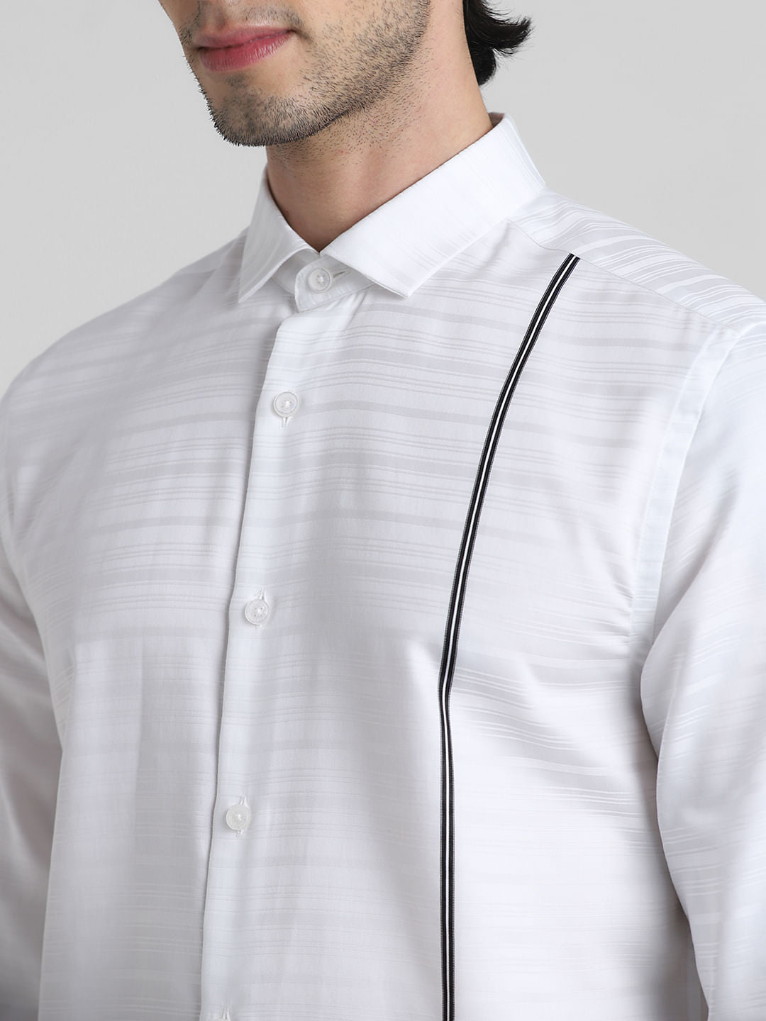 White Jacqaurd Full Sleeves Shirt