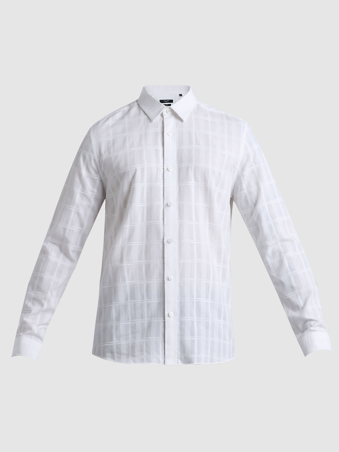 White Dobby Check Slim Fit Shirt
