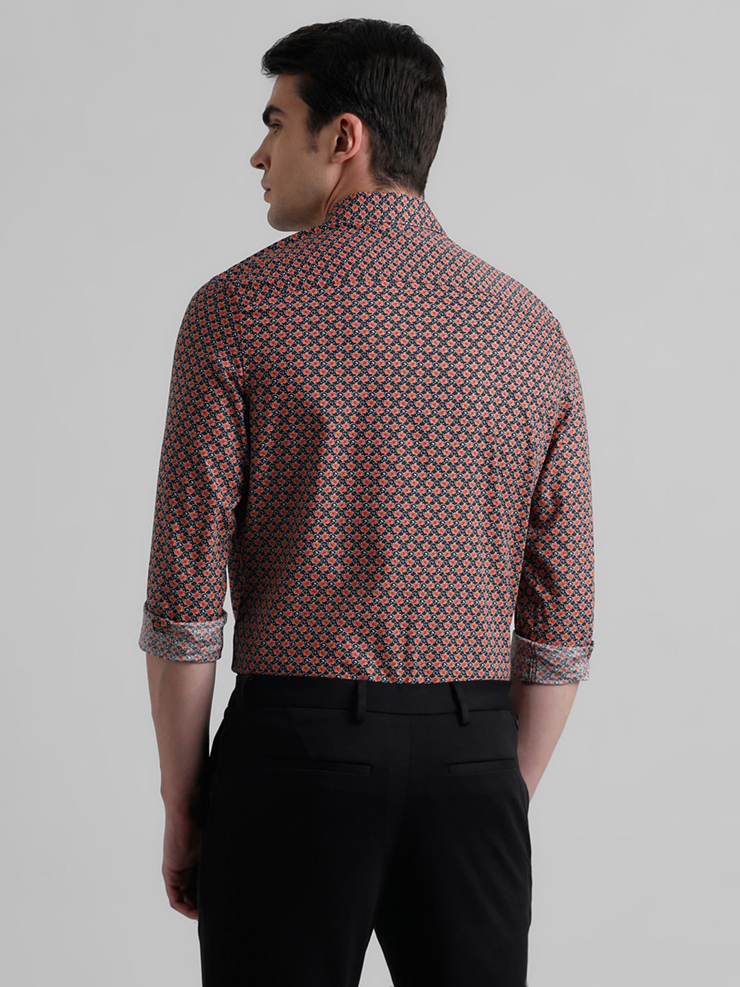 Black Floral Print Short Sleeves Shirt