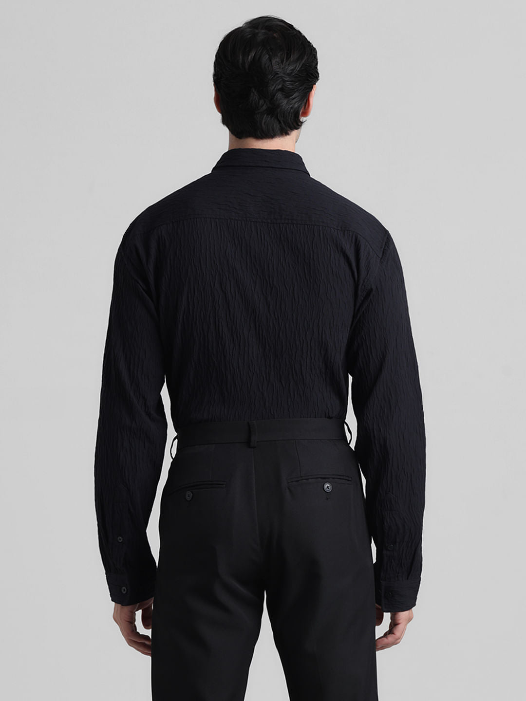 Black Textured Full Sleeves Shirt