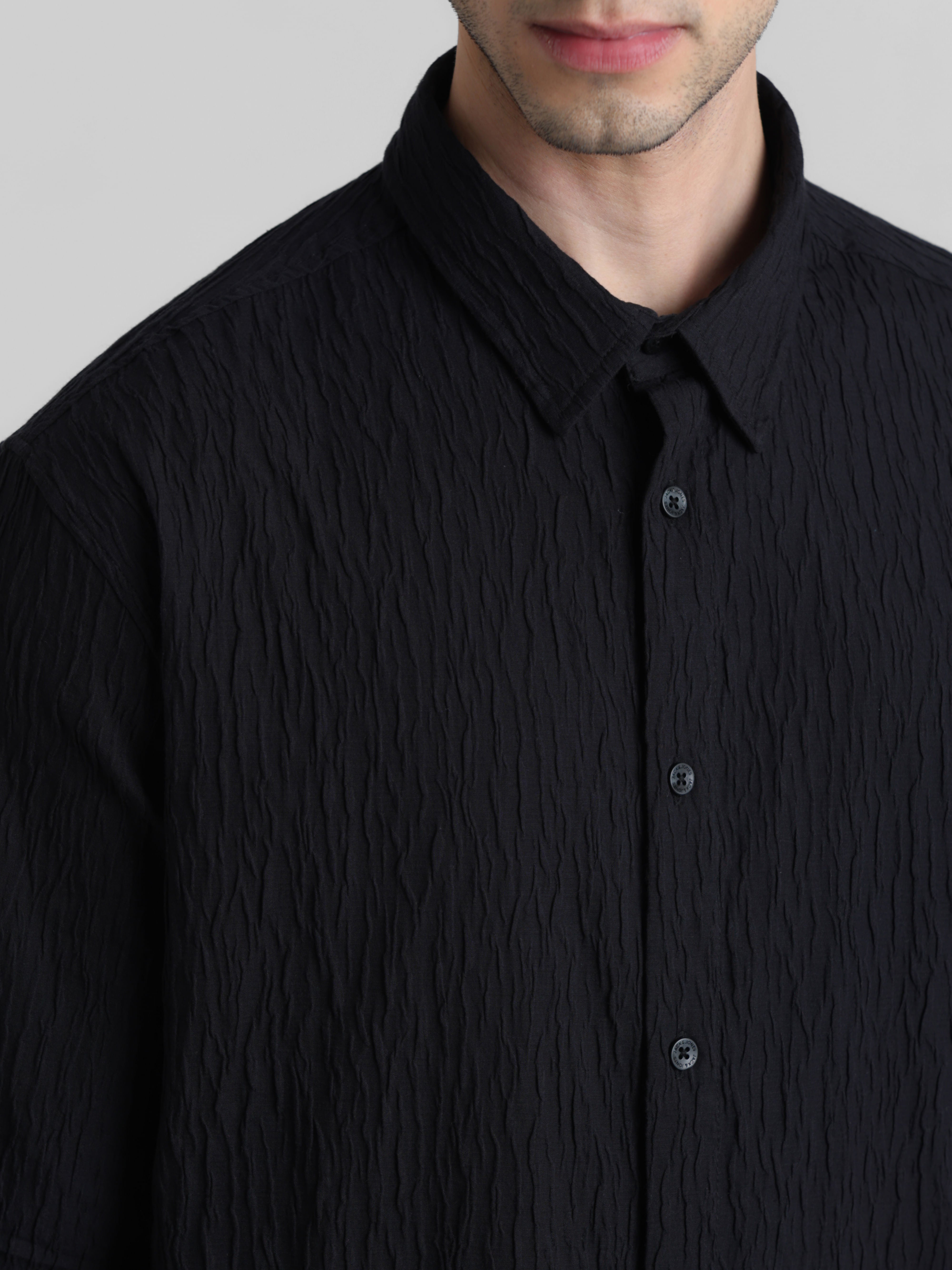 Black Textured Full Sleeves Shirt
