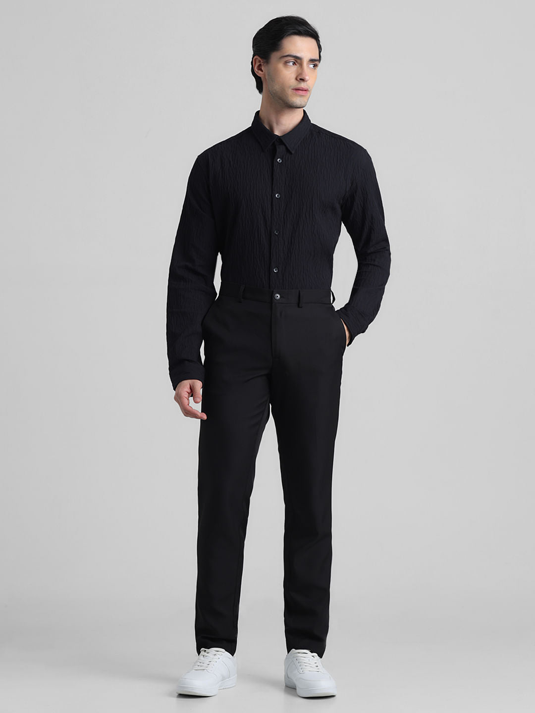 Black Textured Full Sleeves Shirt