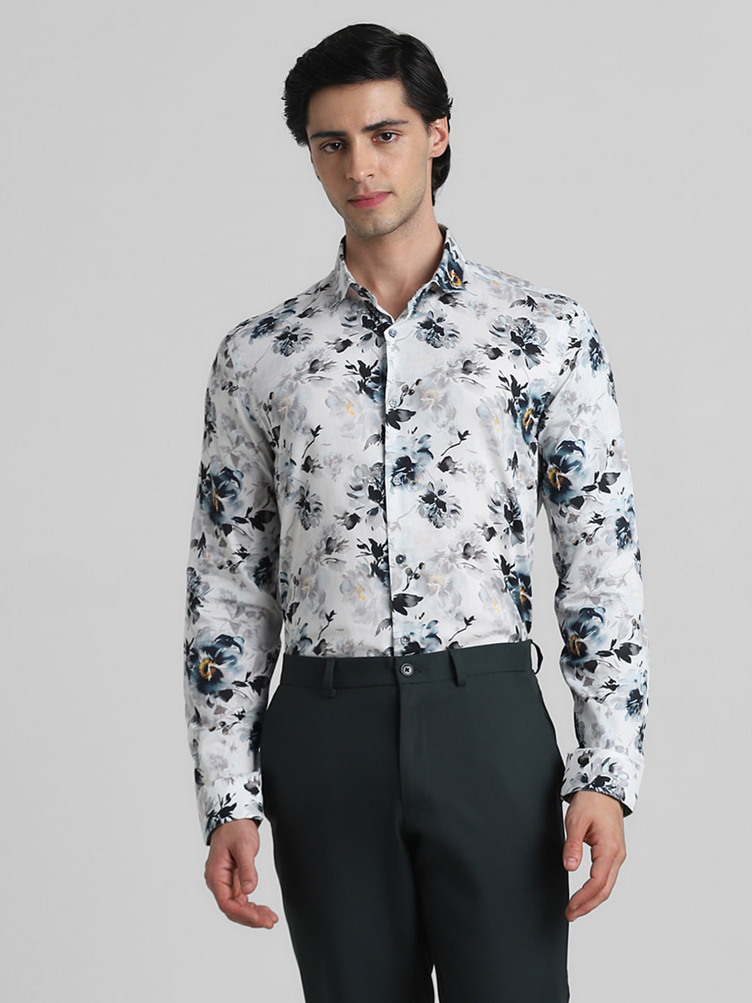 White Floral Full Sleeves Shirt