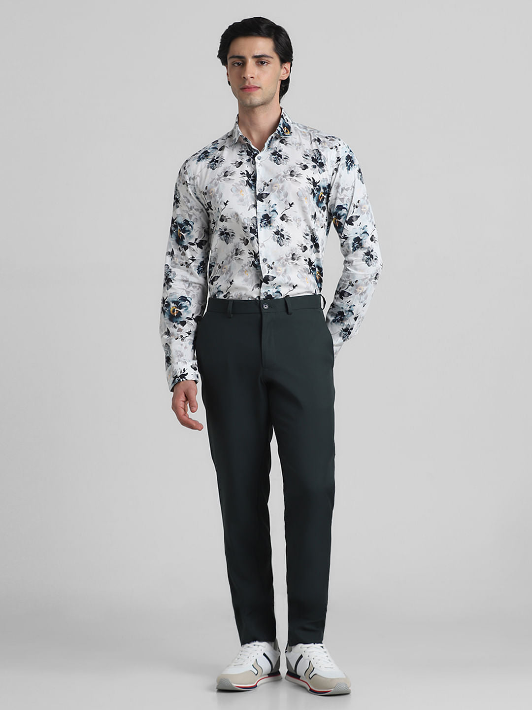 White Floral Full Sleeves Shirt