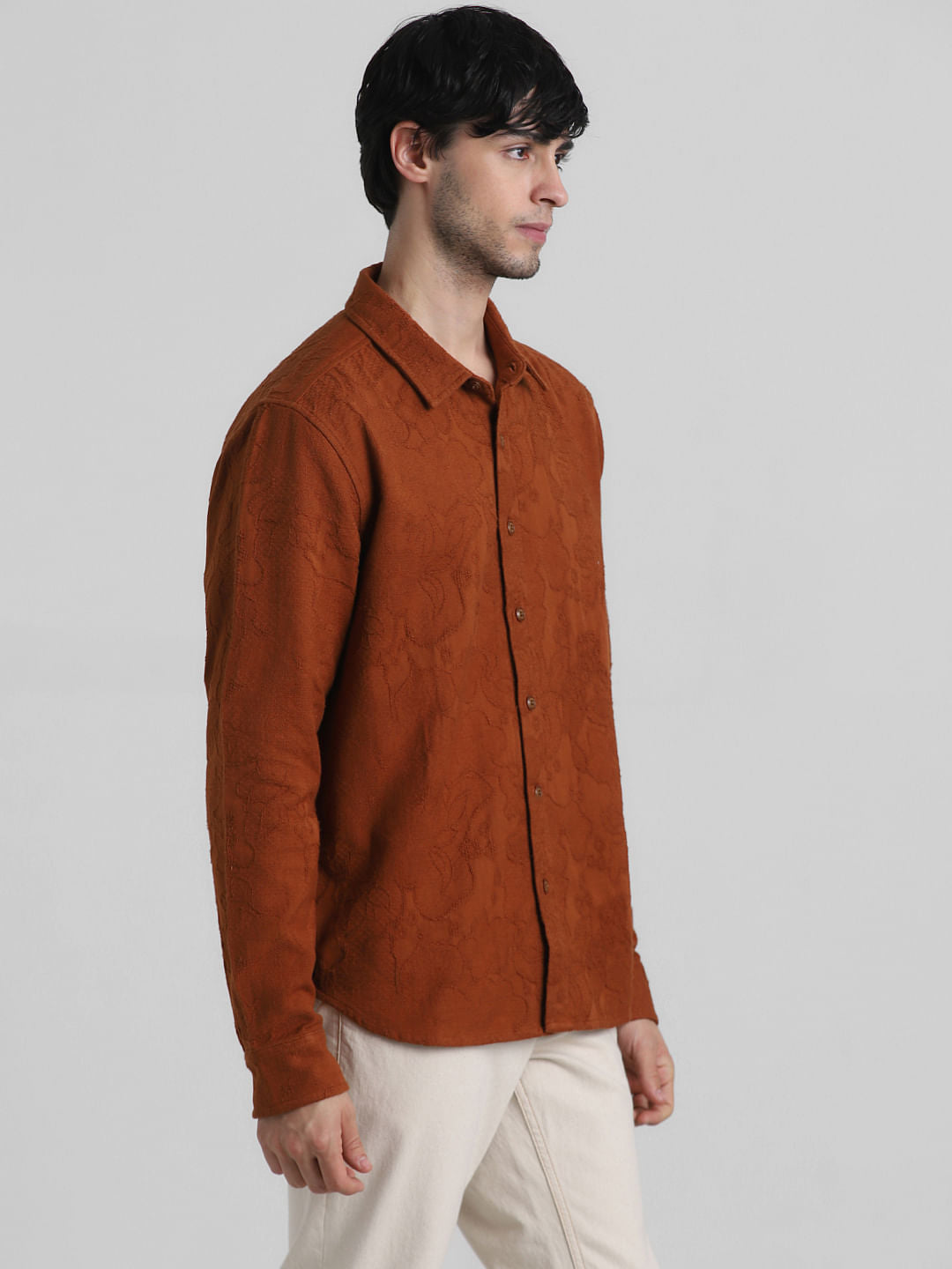 Brown Cotton Jacquard Oversized Shirt