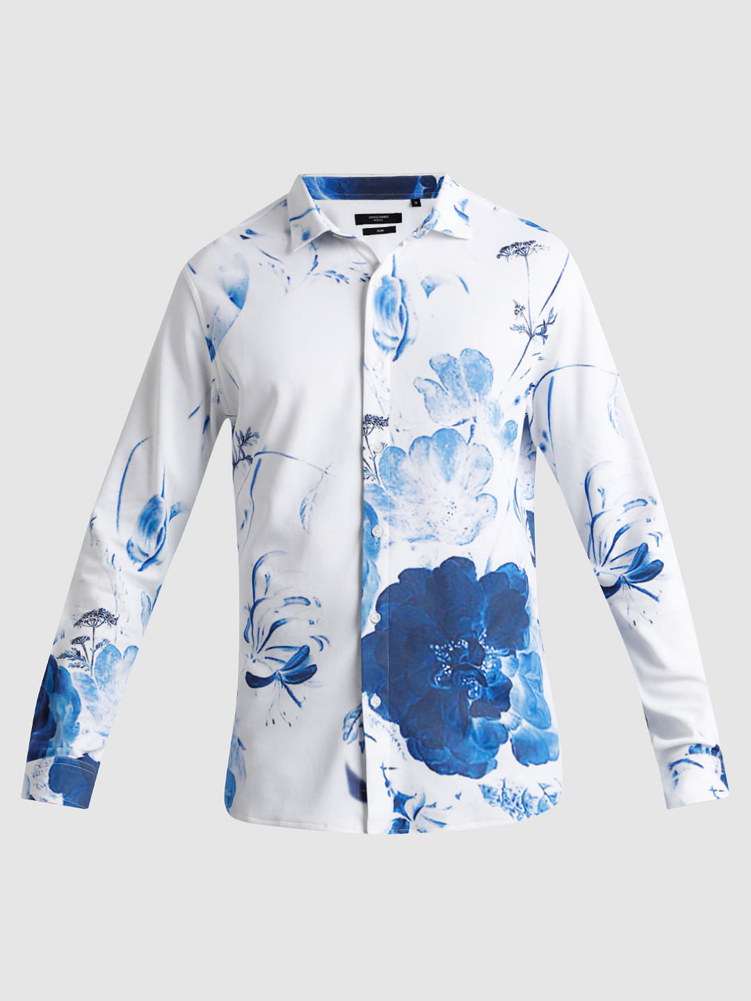 White Floral Print Full Sleeves Shirt