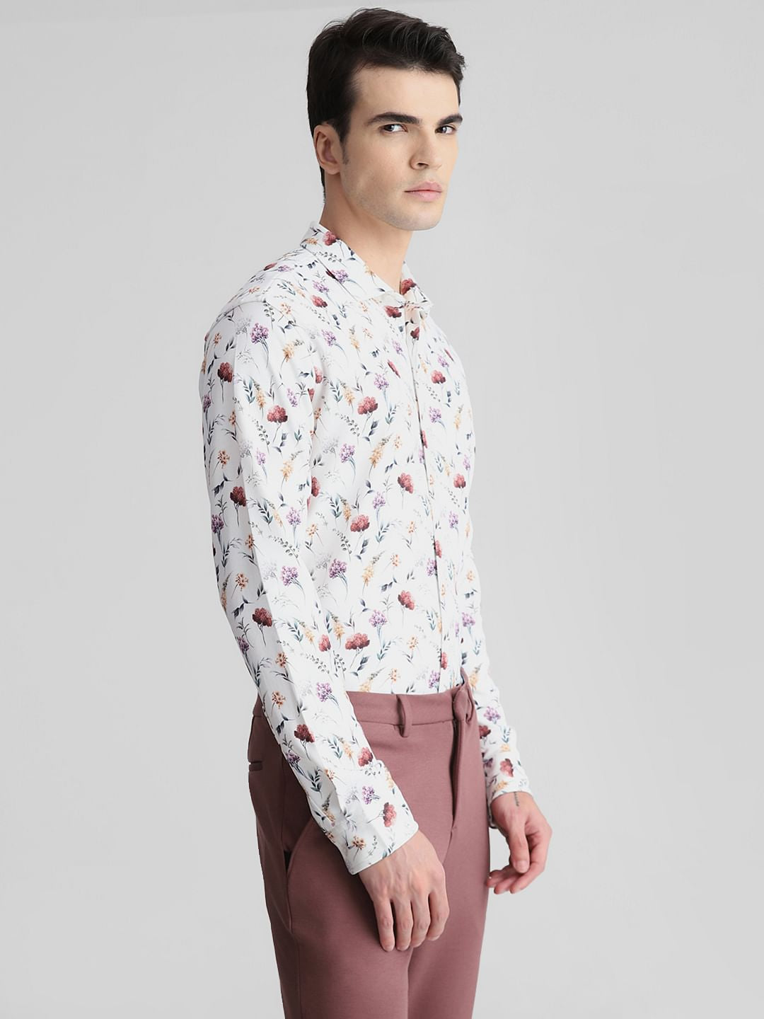 White Floral Full Sleeves Shirt