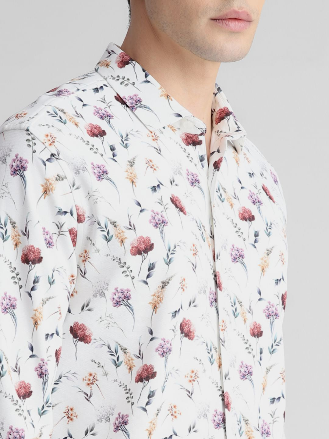 White Floral Full Sleeves Shirt